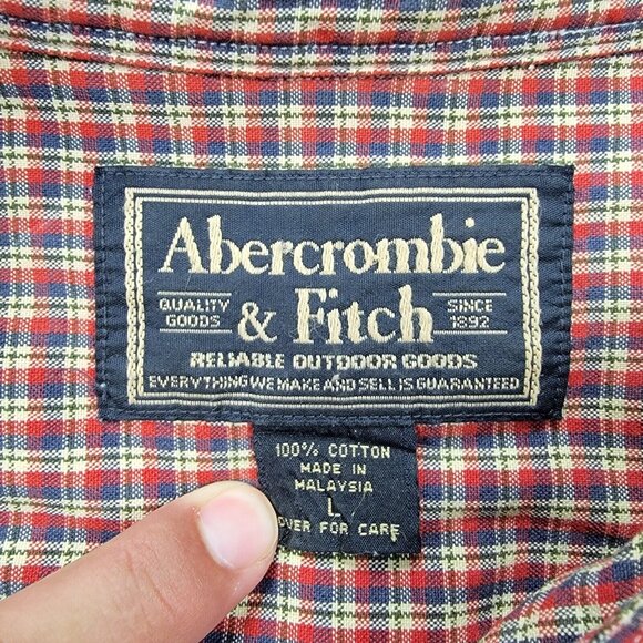Abercrombie Fitch Shirt‎ Mens 2XL Red Plaid Button Down Long Sleeve Outdoors - Picture 7 of 8